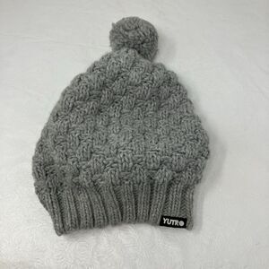Wool Blend Beanie Hat Pom Knit Ski Hat Cuff Gray Yutro Poland Vintage